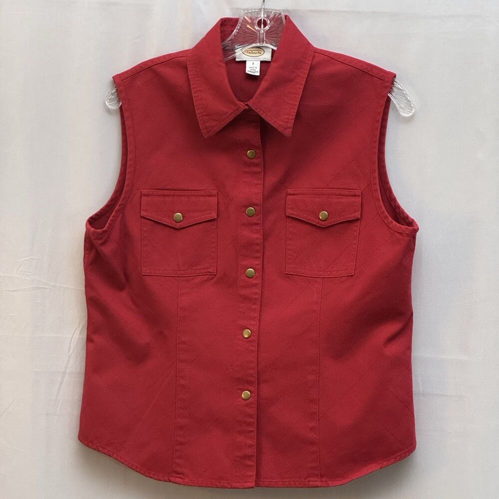 Talbots Red Cotton Sleeveless Button Front Vest Women’s Small Collared Top